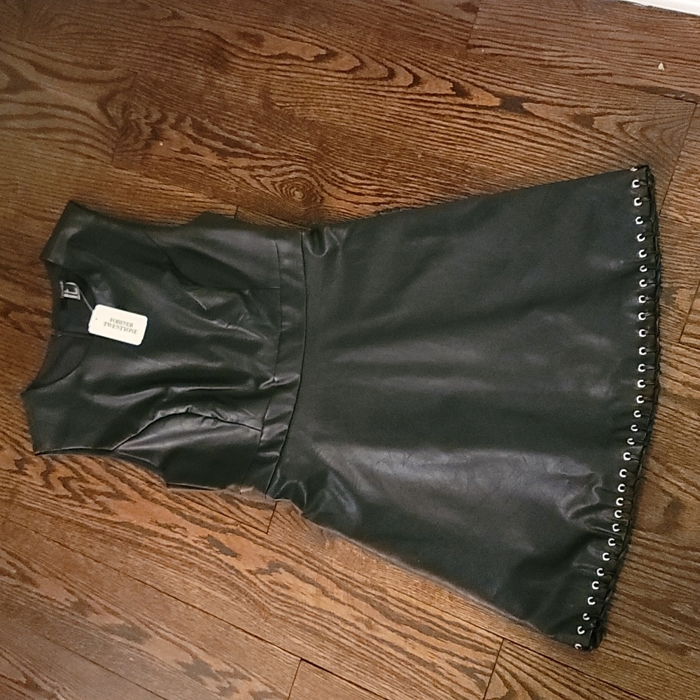 Forever 21 Black Faux Leather Mini Dress with Grommet Hem